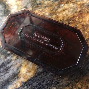 Trinket Box - Aramis Soap Bakelite Case, Tortoise Shell Design, 1970s